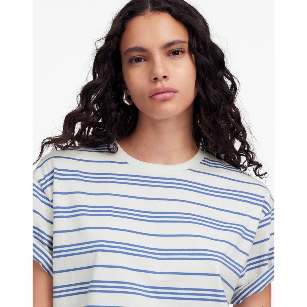 Madewell Cotton Relaxed Oversized Tee Women's Medium Lighthouse & Blue Stripe - Picture 13 of 16
